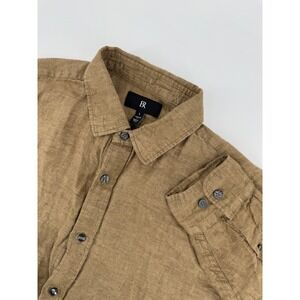 Banana Republic Mens Linen Shirt Large Standard Fit Brown Button Down